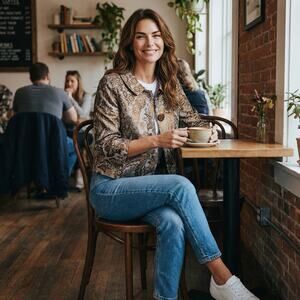 Deedee & Edee 100% Silk/linen Blend Jacket Brown Gray Brocade Floral M Women's